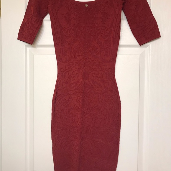 GUESS red bodycon mini dress 3/4 sleeve - Picture 4 of 6